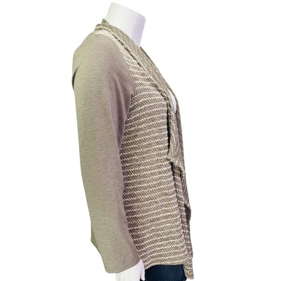 Logo Lori Goldstein Womens Cardigan Mixed Media Open Front Boucle Knit Shale XL - Picture 4 of 11